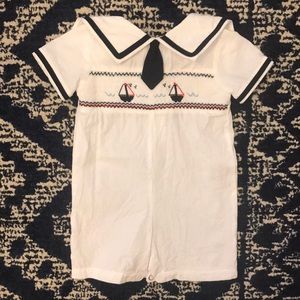 Boys smocked linen shortall. 9 months